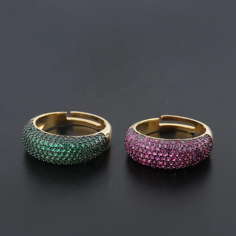 18K Gold Plated Pave Setting Ring Female New Pave Setting Color Zirconium 2-tone plating Live Open Ring