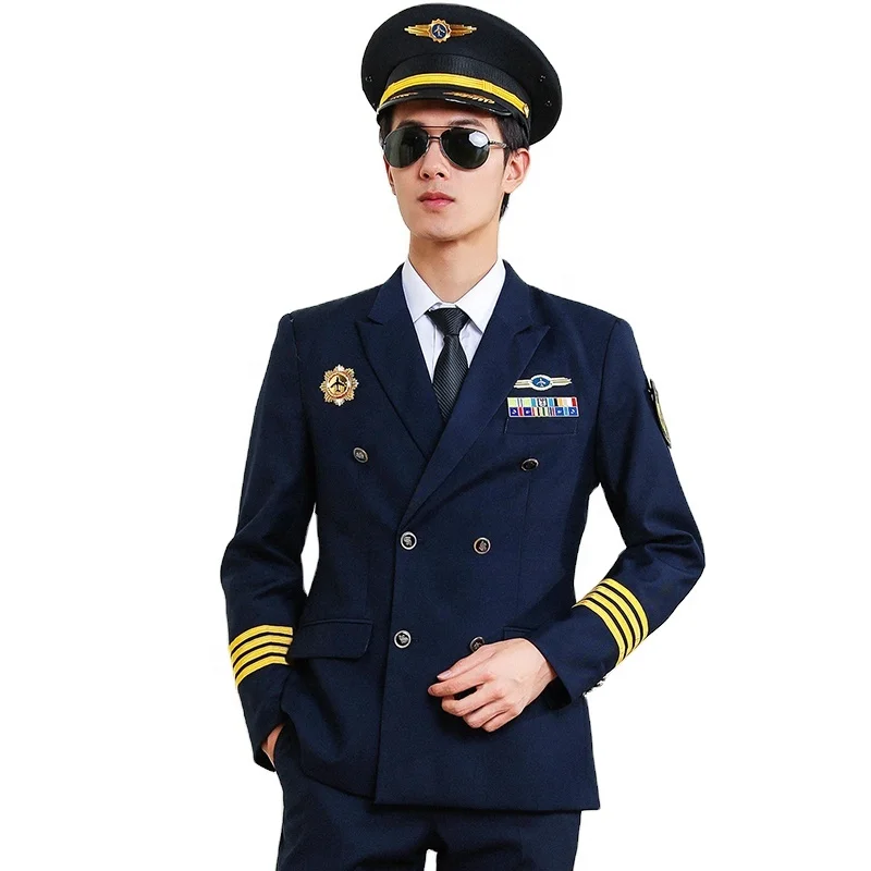Navy Blue Double Breasted Airline Pilot CaptainUniform for Men