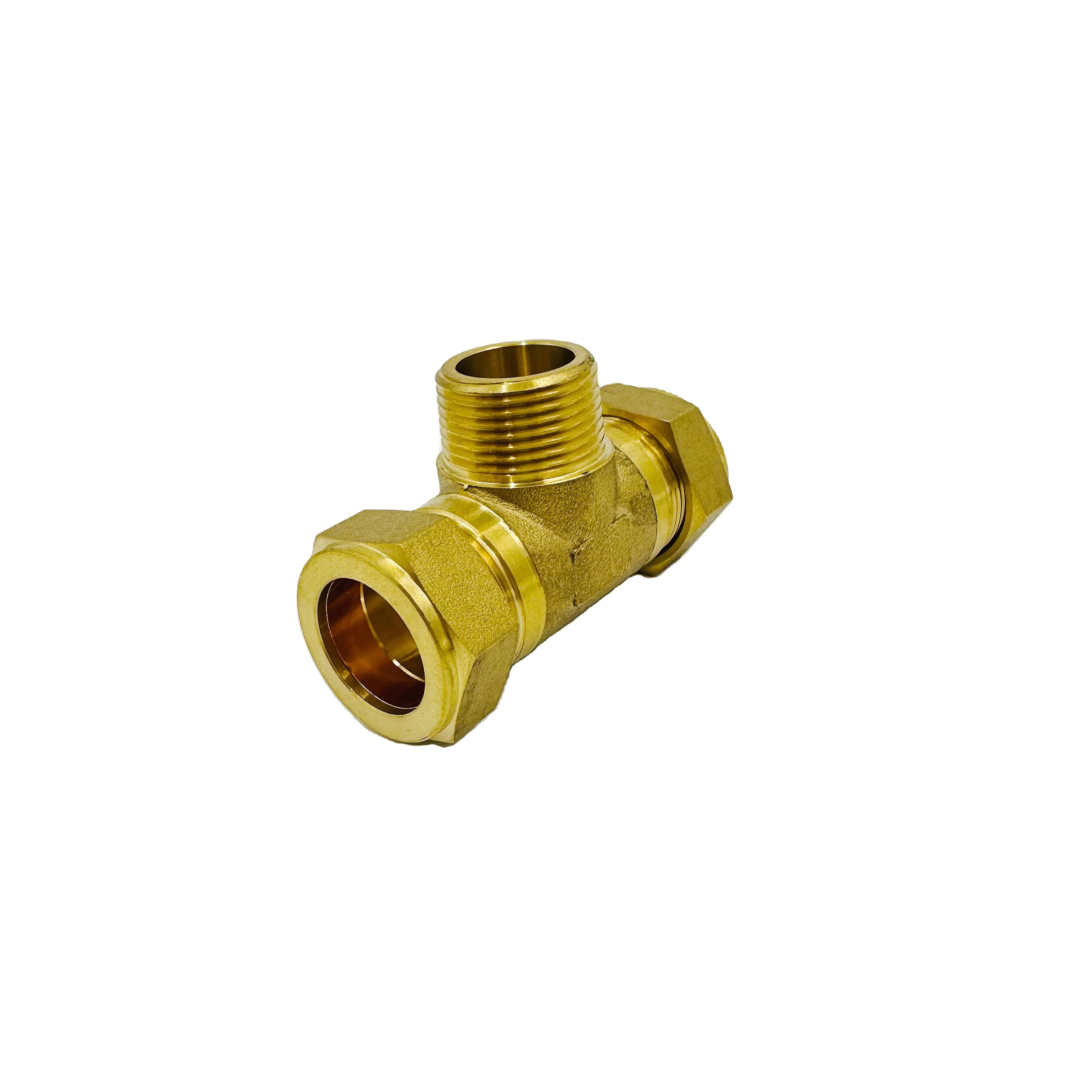 Factory Tee Copper Fittings Valves 22mm Male Brass Pipe Tee Compression Fitting Connector