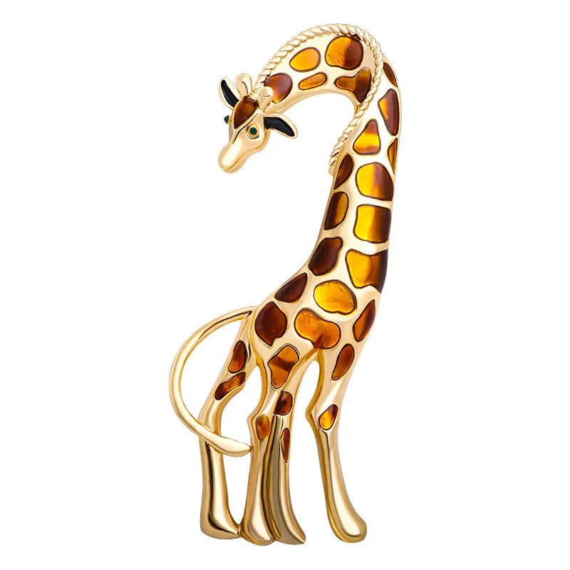 Elegant Enamel Giraffe Animal Brooch Fashion Rhinestone Gold Tone Exquisite Brooch