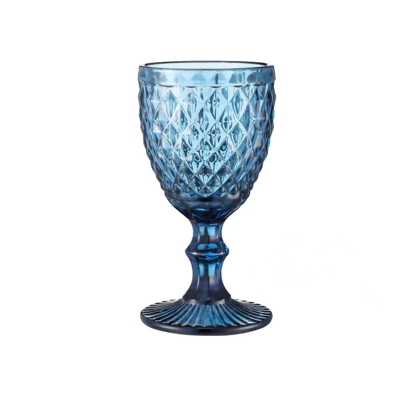 Colored 240ml 300ml glasses goblet blue diamond pattern embossed elegant goblet wine glasses wholesales