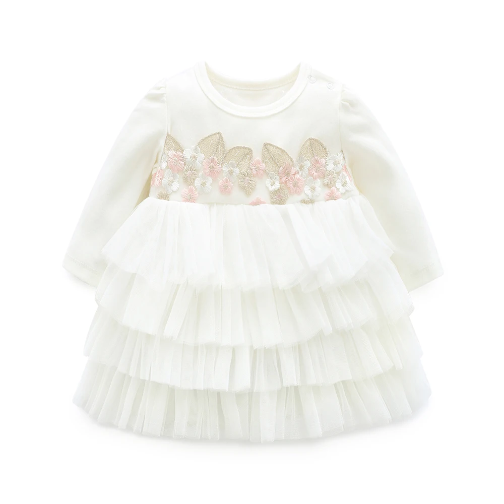 
Lace Cake Smash Dress Tulle Party Pageant Dress Toddler Kids Baby Girls Long Sleeve Layered Dress 100% Cotton Breathable Flowers 
