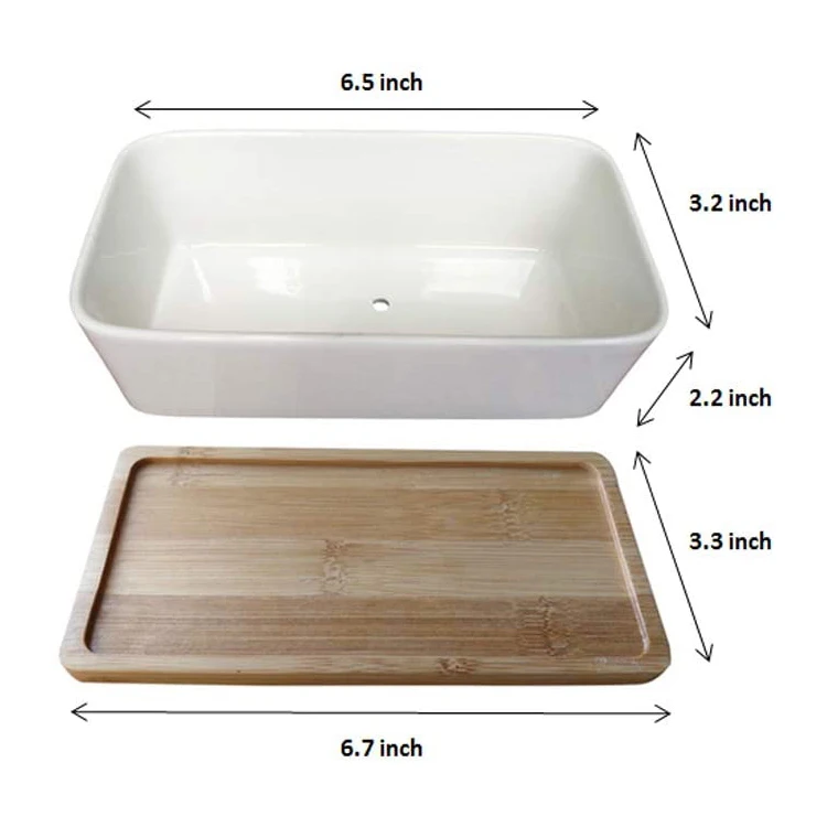 Modern Decorative Garden Flower Pot Ceramic Pots For Succulent Cactus Plants Pot With Drainage Wooden Tray