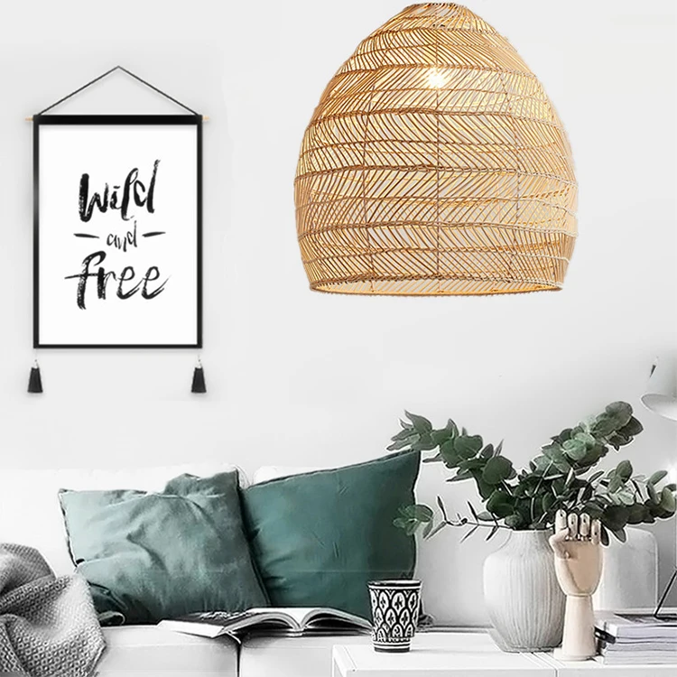 Popular Wholesale Natural Bamboo Material Handcraft Lampshade Led Lights Restaurant Handmade Rattan Ceiling Light Pendant Lamp