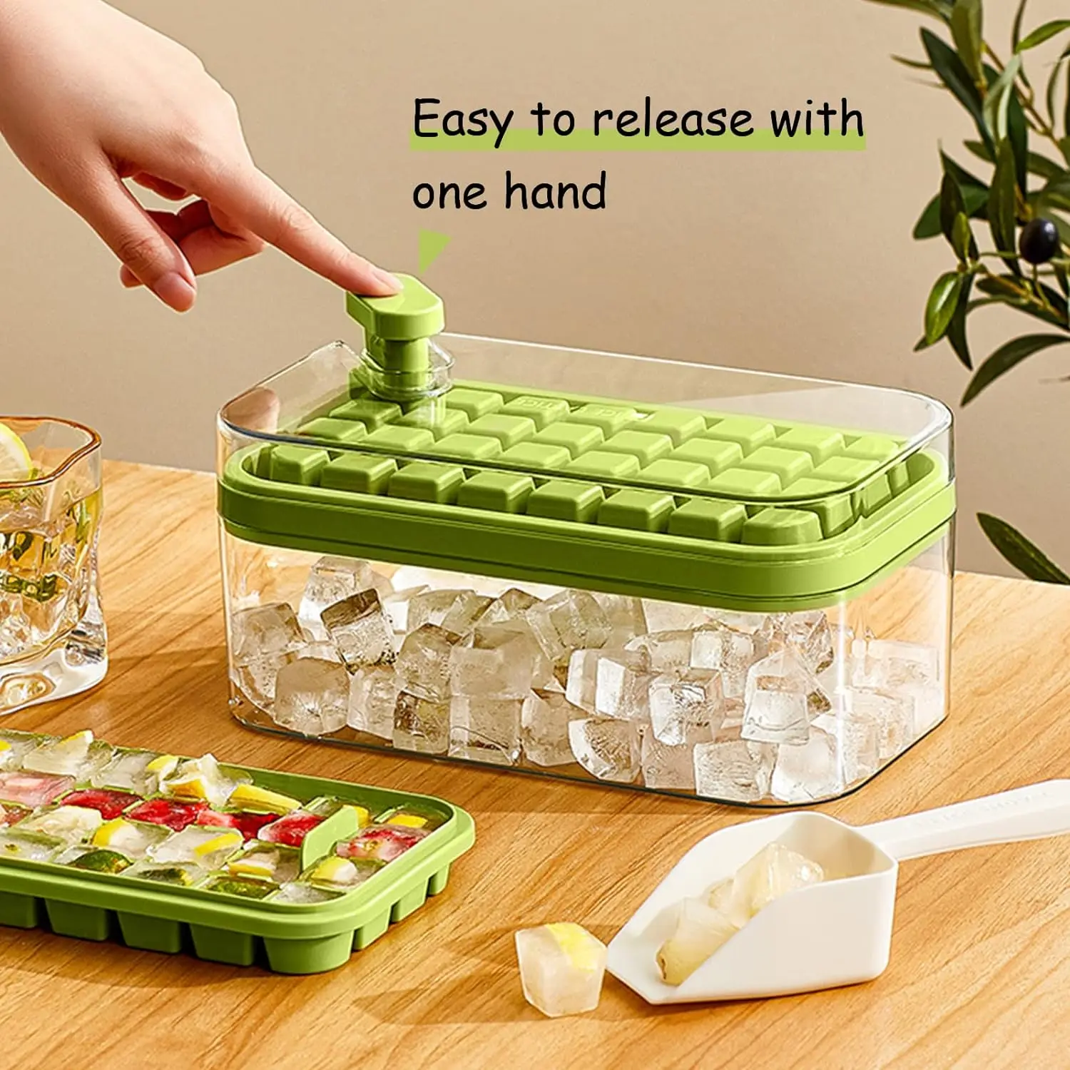 Ice Cube Mold for Chilling Cocktail Whisky Coffee Easy Release Tray With Lid and Bin Trays Freezer