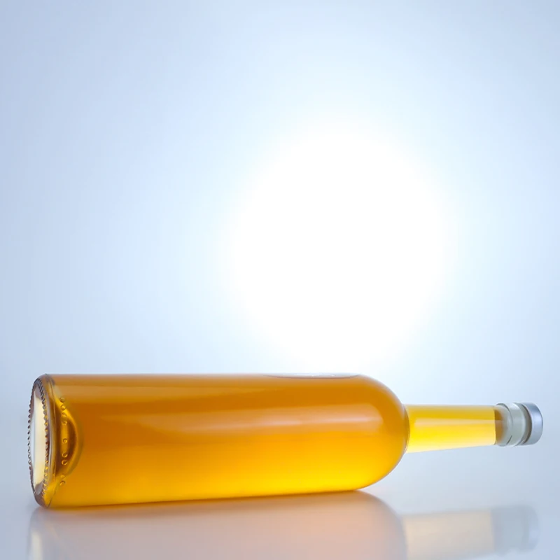 750ml long neck clear glass spirit bottle risen bottom cylinder glass vodka bottle with bar top