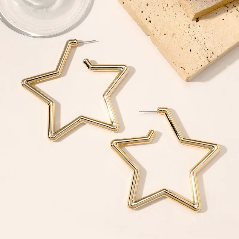 Simple 18k Gold Plated Star Hoop Earrings Jewelry Women 925 Sterling Silver Needle Large Heart Shaped Pendant Statement Earring