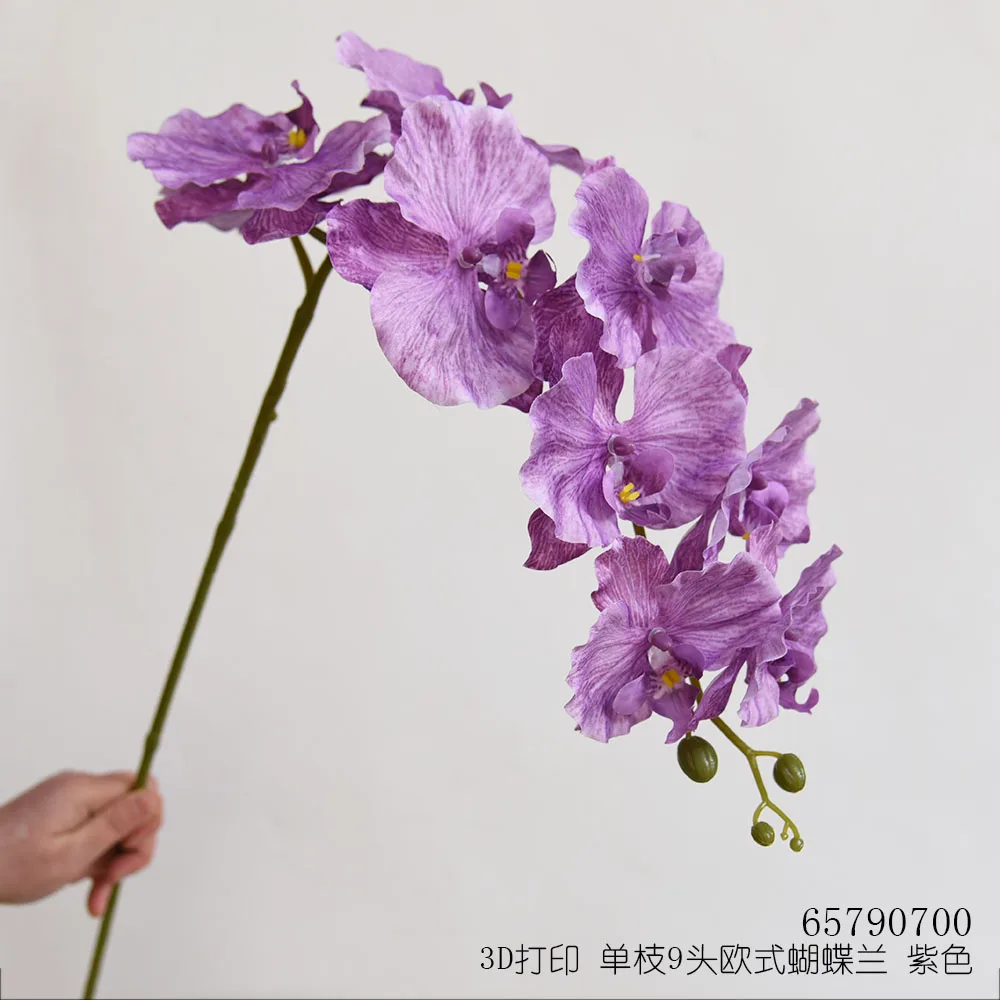 Blue Artificial Flowers Phalaenopsis Amabilis European Moth Orchid Flower with 9 Flower Heads for Wedding Party Home Hotel Decor