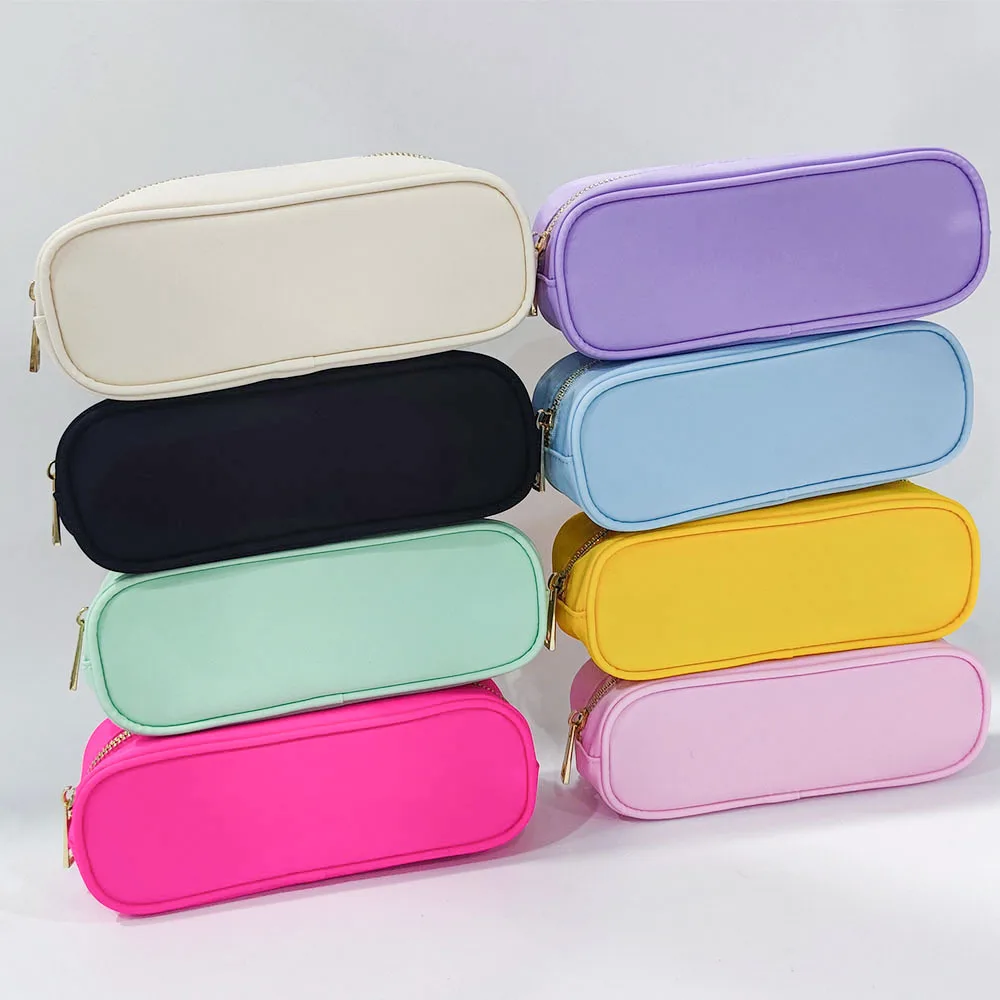 Keymay Plain Blank Solid Color Personalized Waterproof Nylon Cute Kids Child Girls Zipper Pencil Pouch Student Pencil Case