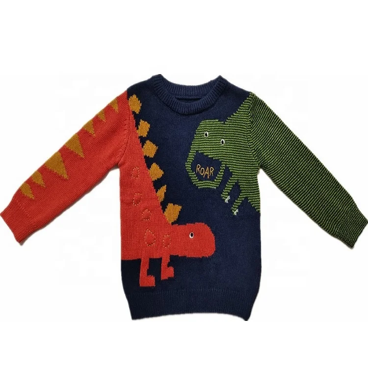 
100%cotton Dinosaur Jacquard Boy Sweaters 2021 New Arrivals Kids Clothing 