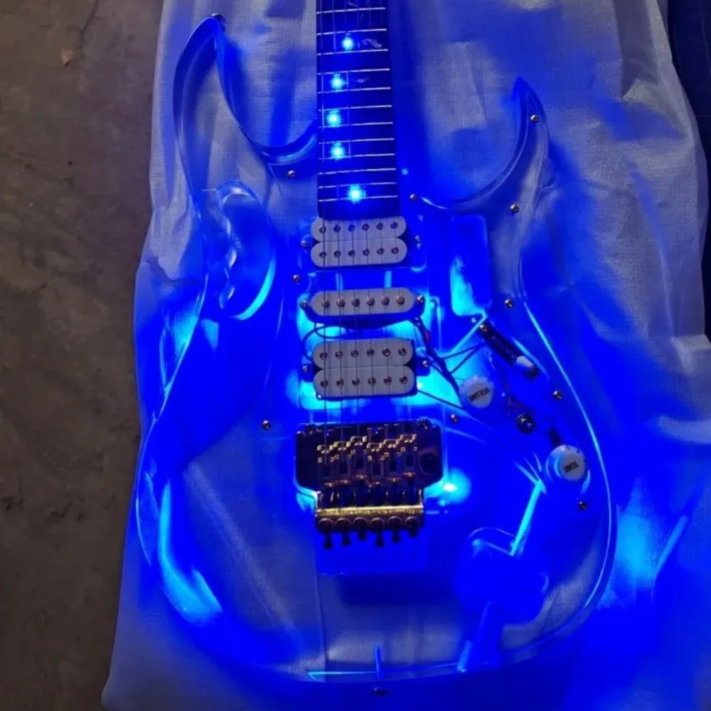 Прозрачная акриловая полупрозрачная белая стеклянная цветная неоновая светодиодная Диодная кристаллическая текстура Guit 6 String IB электрогитара