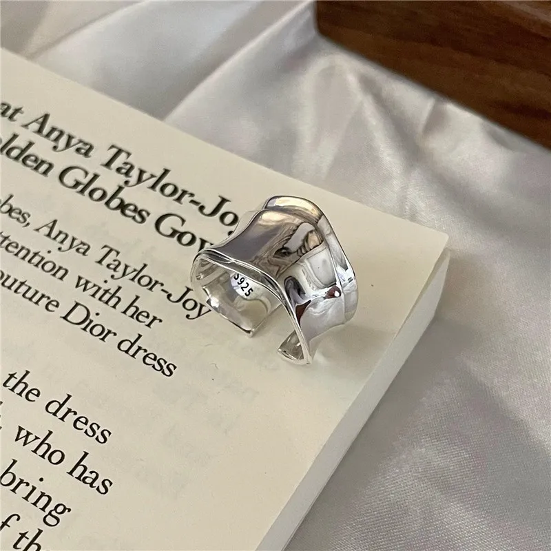Irregular Heavy Folds Convex Surface Personality European and American S925 Sterling Silver Rings