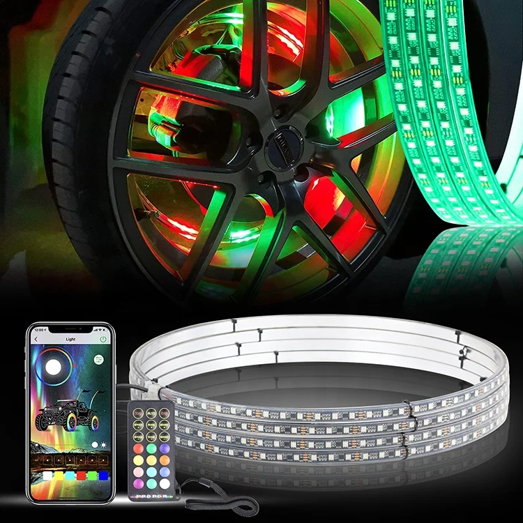 Dual Row LED Wheel Ring Lights Super Bright Pure White Solid Color Strobe LED Rim Lights Light Up For Truck Pickup
