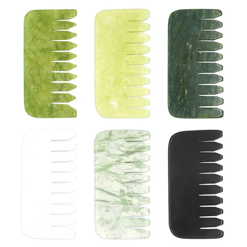 Bulk Custom Logo Natural Stone Comb Head Massager Gua Sha Jade Crystal Comb For Hair Massager Scalp Detox xiuyan Green Jade Comb