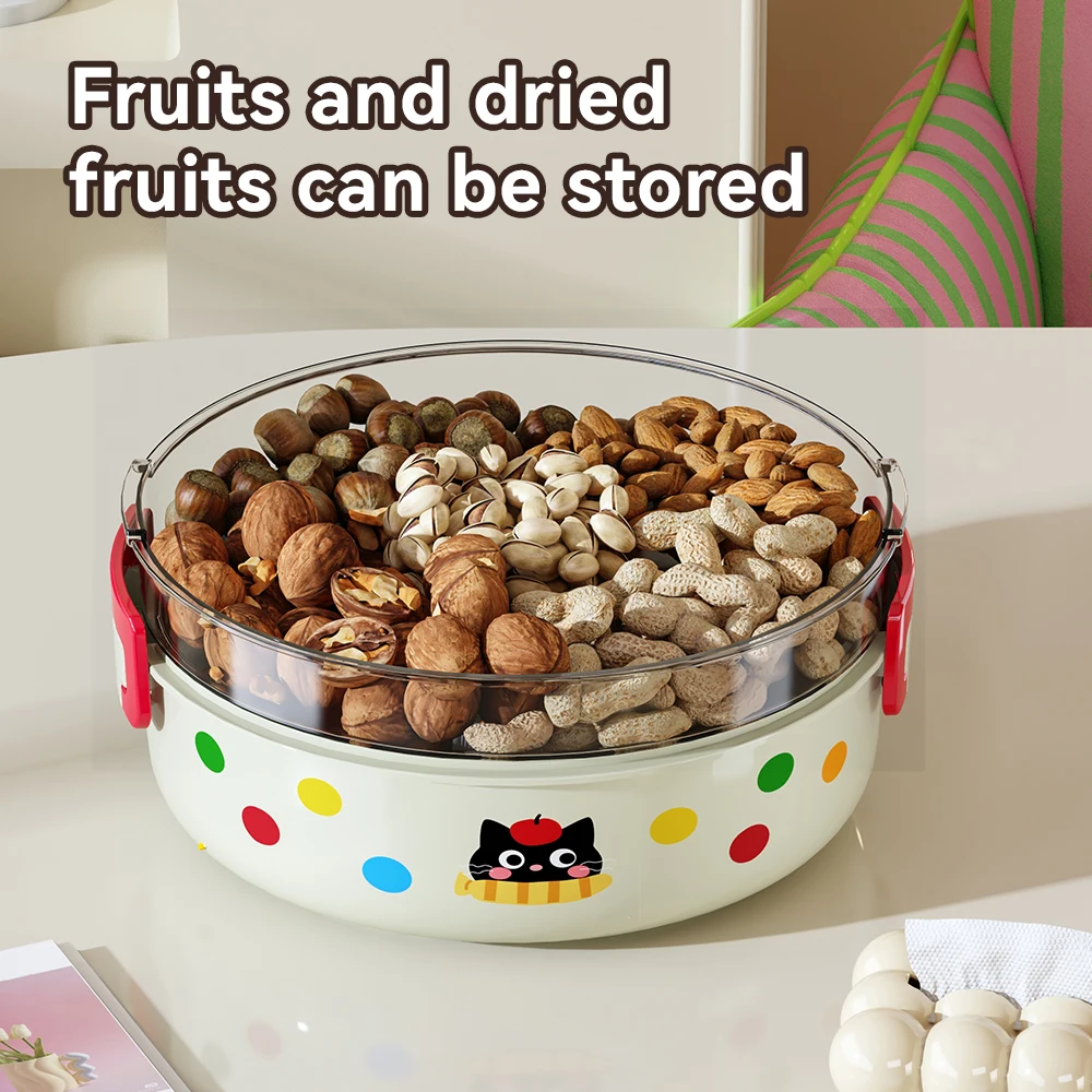 Transparent round Glass Tray with Handle Functional PET Material Food Storage Container for Kitchen Use