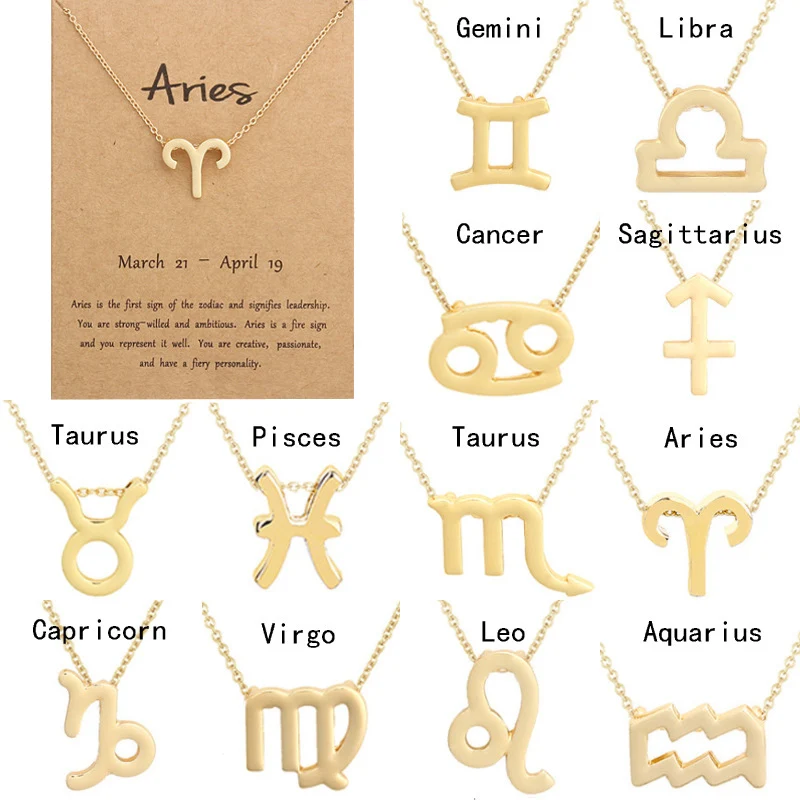 12pcs Zodiac Sign Pendant Necklace Jewelry Wholesale Gold Silver Horoscope Chain Choker Adjustable Necklace Gift