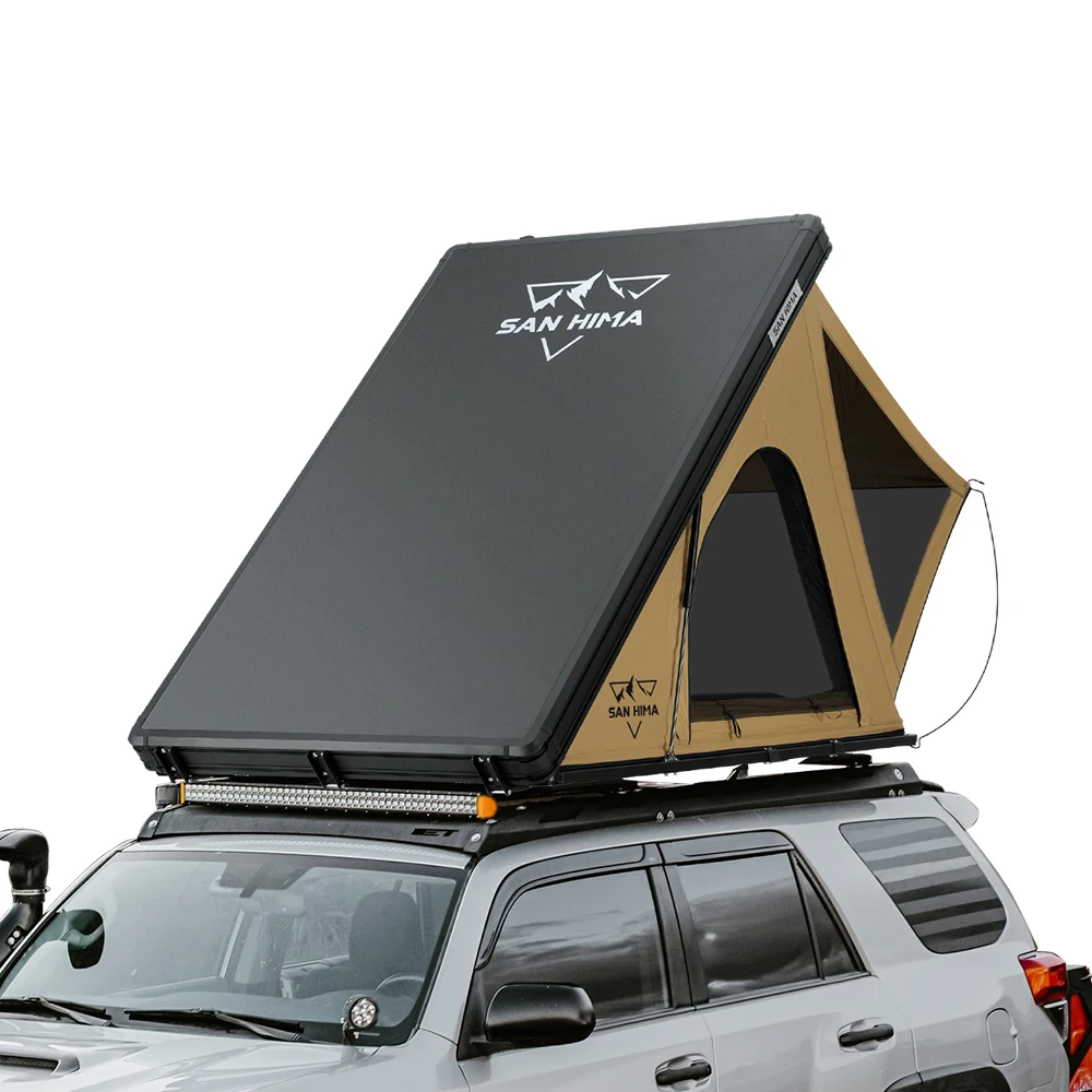 SAN HIMA Waterproof Slimline Aluminum Pop-Up Roof Top Tent Car Rooftop Hardshell In-built Led Light Bar for 4x4 4WD Camping