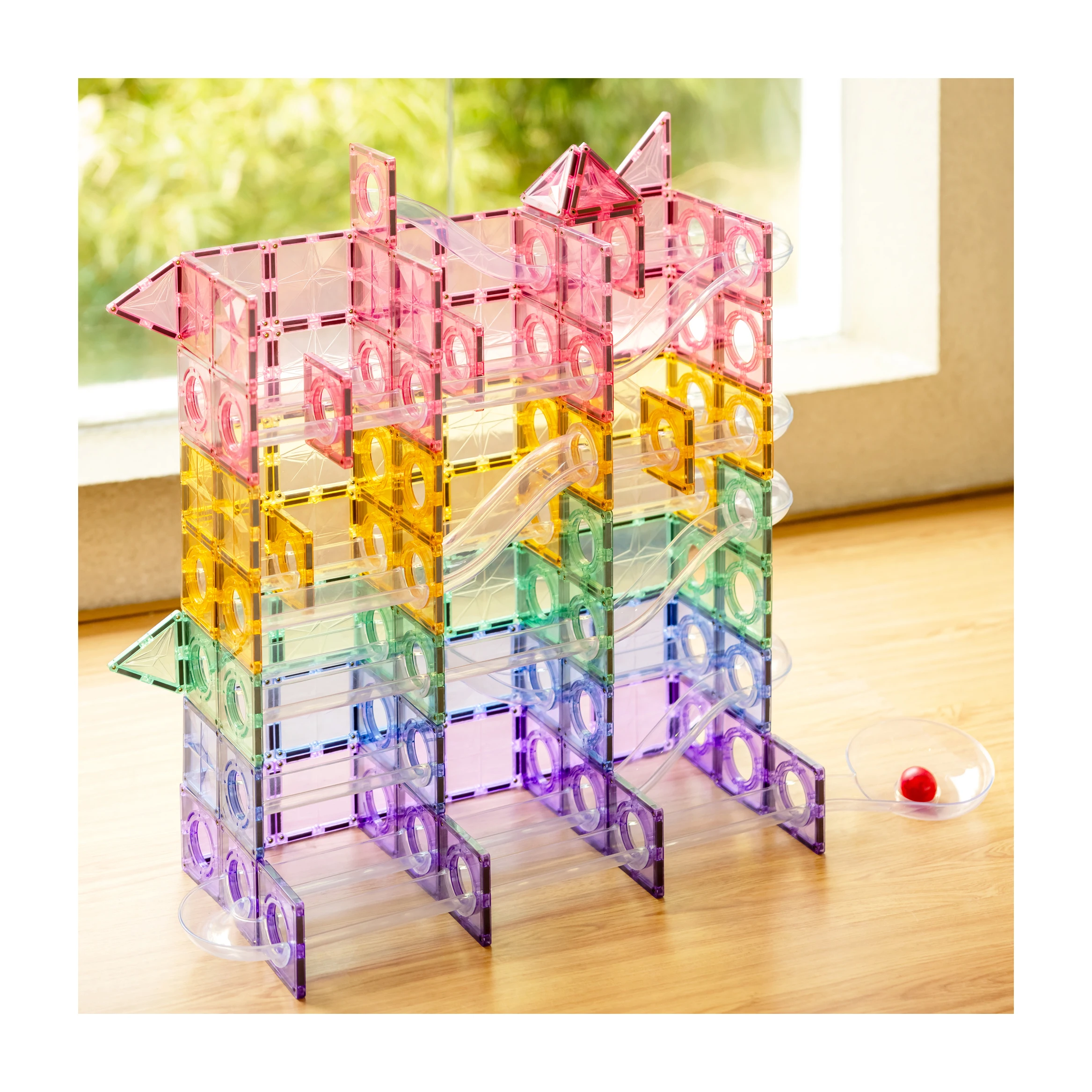 MNTL 80pcs Marble Run Building Blocks Kids Montessori Educ Magnetic Toy DIY Slide Marble Race Run Assembling Track Balls