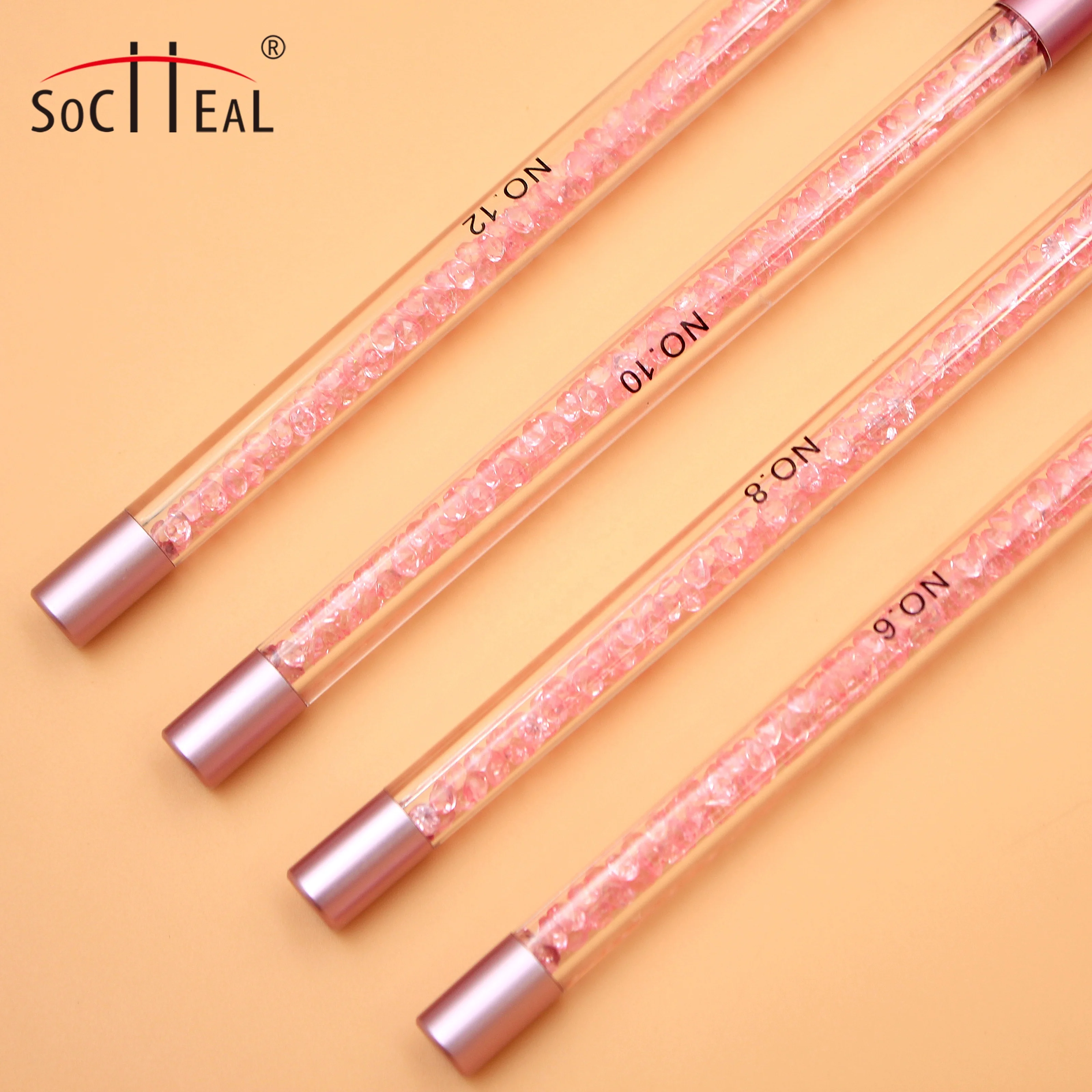 Professional Custom Crimped & Round 100% Pure Kolinsky Acrylic Nail Brush with Pink Rhinestone Kolinsky 3D Brush For Manicure