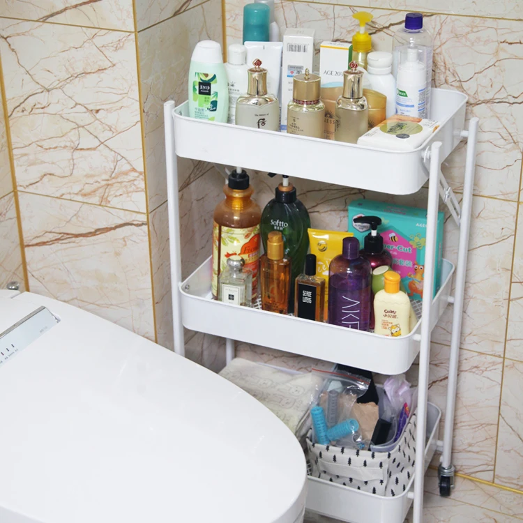 Bathroom 3 tier stainless steel shelves trolley utility storage rolling carts metal kitchen trolley