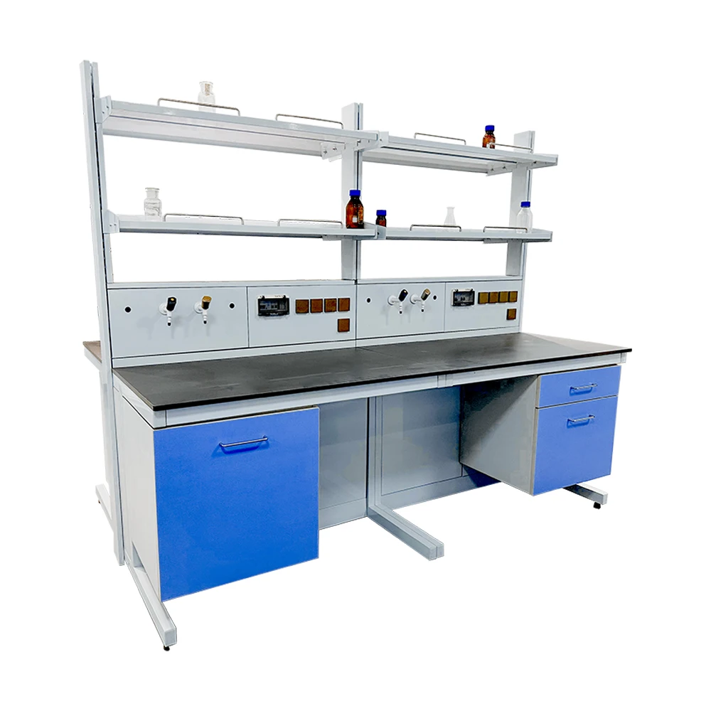 High Quality CE Certificated Lab Center Island Desks Electric Lift Tables Lab Benches With Double Gas Cocks