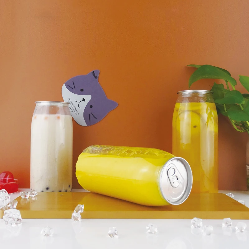 Transparent PET Plastic Pop Can Jar Easy Open Pull Ring Aluminum Lid Ice Cream Cake Candy Juice Soda Food Canning End Packaging