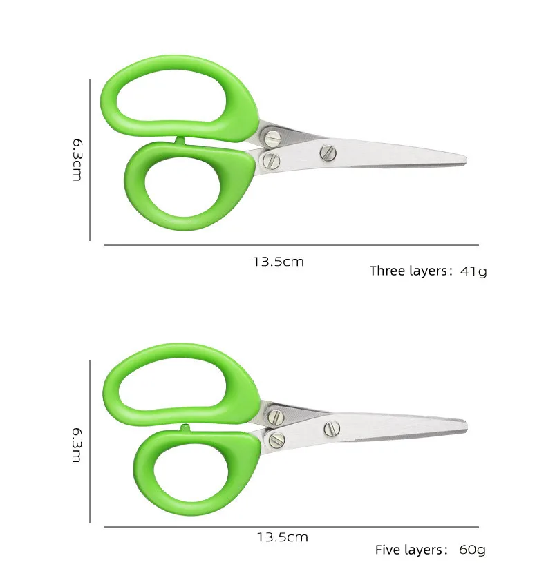 Multipurpose Stainless Steel Herb Scissors Kitchen Shear With 5 Blades 3 Blades Cleaning Brush