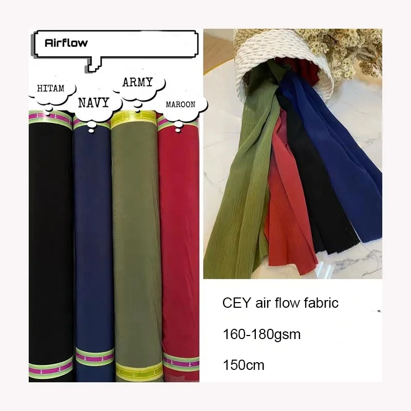 100% Polyester crepe CEY Crinkle Fabric PD Plain Soft Air Flow CEY Fabric For Muslim Abaya Dresses