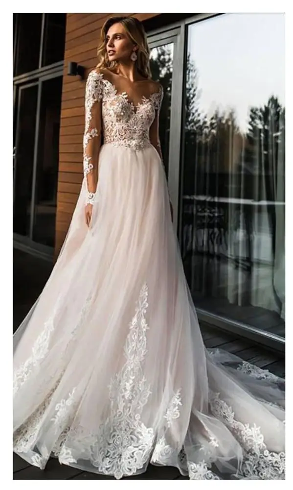 FA143 Elegant Lace Wedding Dress 2023 Simple A Line Bridal Dress V-Neck Sexy Romantic Floor Length Wedding Gown