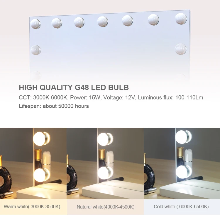 modern 60x80 15 led decorative living room vanity hollywood mirror with light bulb and Plug