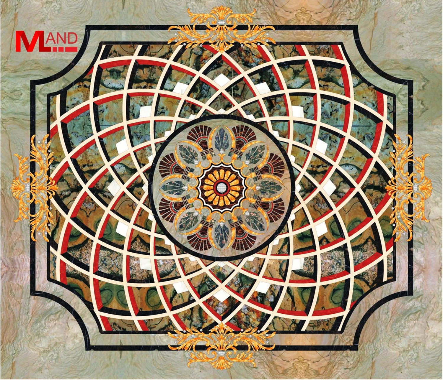 Interior wall tile decoration elements inlay natural marble mosaic carpet waterjet medallion flower design floor pattern