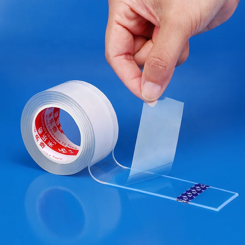 Mileqi excellent quality super strong sticky pre cut washable double sided adhesive transparent traceless nano gel grip tape