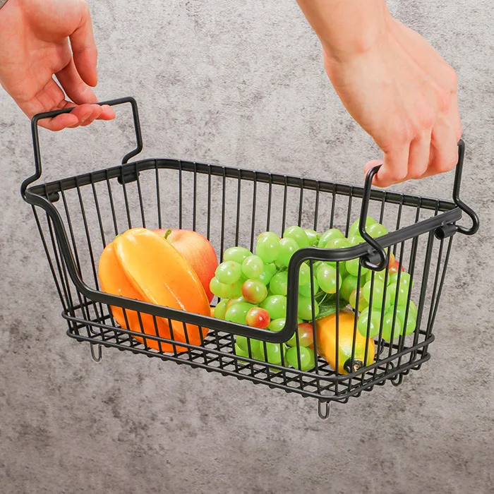 Kitchen Desktop Metal Wire Mesh Fruit Basket Multi-functional Stackable Wire Black Fruit Storage Baskets