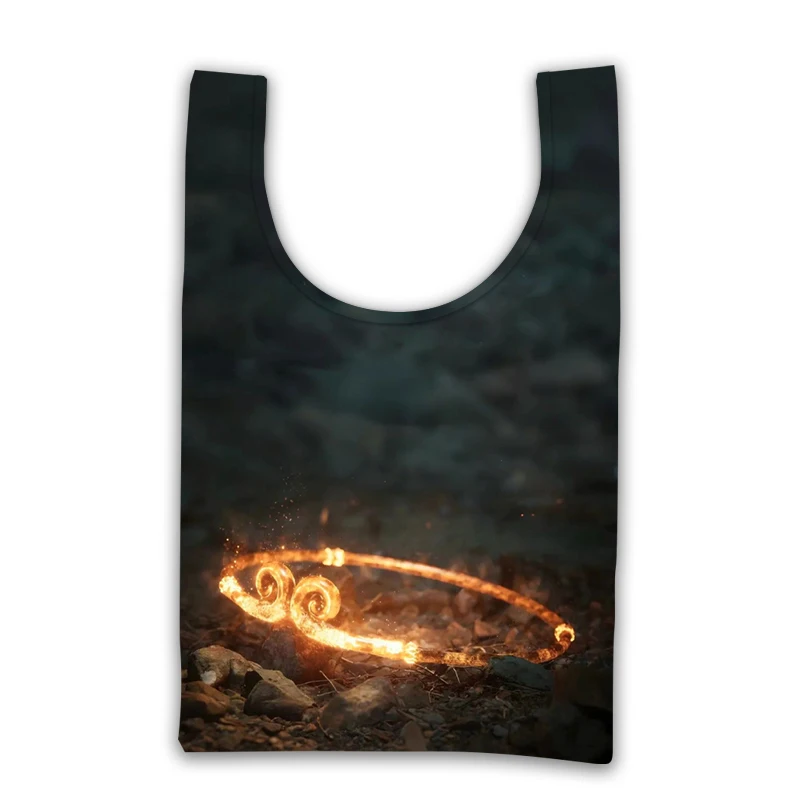 Black Myth: Wukong Pattern Folding Nylon Tote Bags Reusable Waterproof Shopping Bag