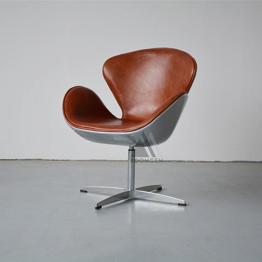Foshan Aluminum Back Aviator Armrest Design Swivel Leather Living Room Seating Armchairs