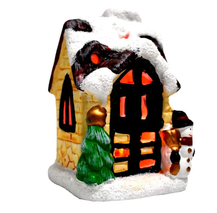 Hot sale custom ceramic santa claus mini light Christmas village house