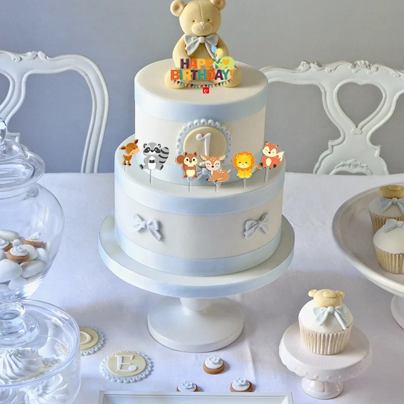 TX UV Printing Baby Shower Birthday Anniversary DIY Woodland For Parties Happy Birthday Acrylic Cake Topper