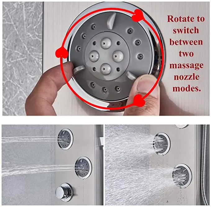 Bathroom LED Shower Panel Tower Shower Mixer Taps Hydraulic Body Massage Jets Wall Mounted 5 Functions Waterfall Rainfall Shower