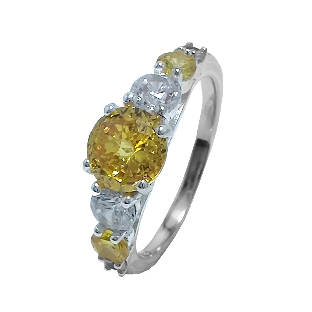 Fine Jewelry Brilliant Cut Silver 925silver Graduated CZ Canary Solitaire Promise Rings For Women