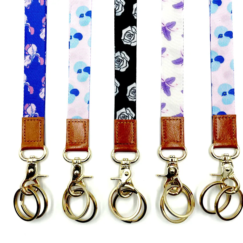 Factory free design custom dye sublimation logo Rpet keychain pink lanyard neck strap
