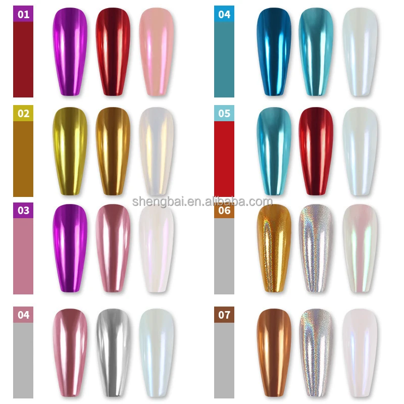 
OM Box Triple Color Laser Chrome Glitter Aurora Mirror Design Acrylic Powder Nail Art Decoration Nail Powder 