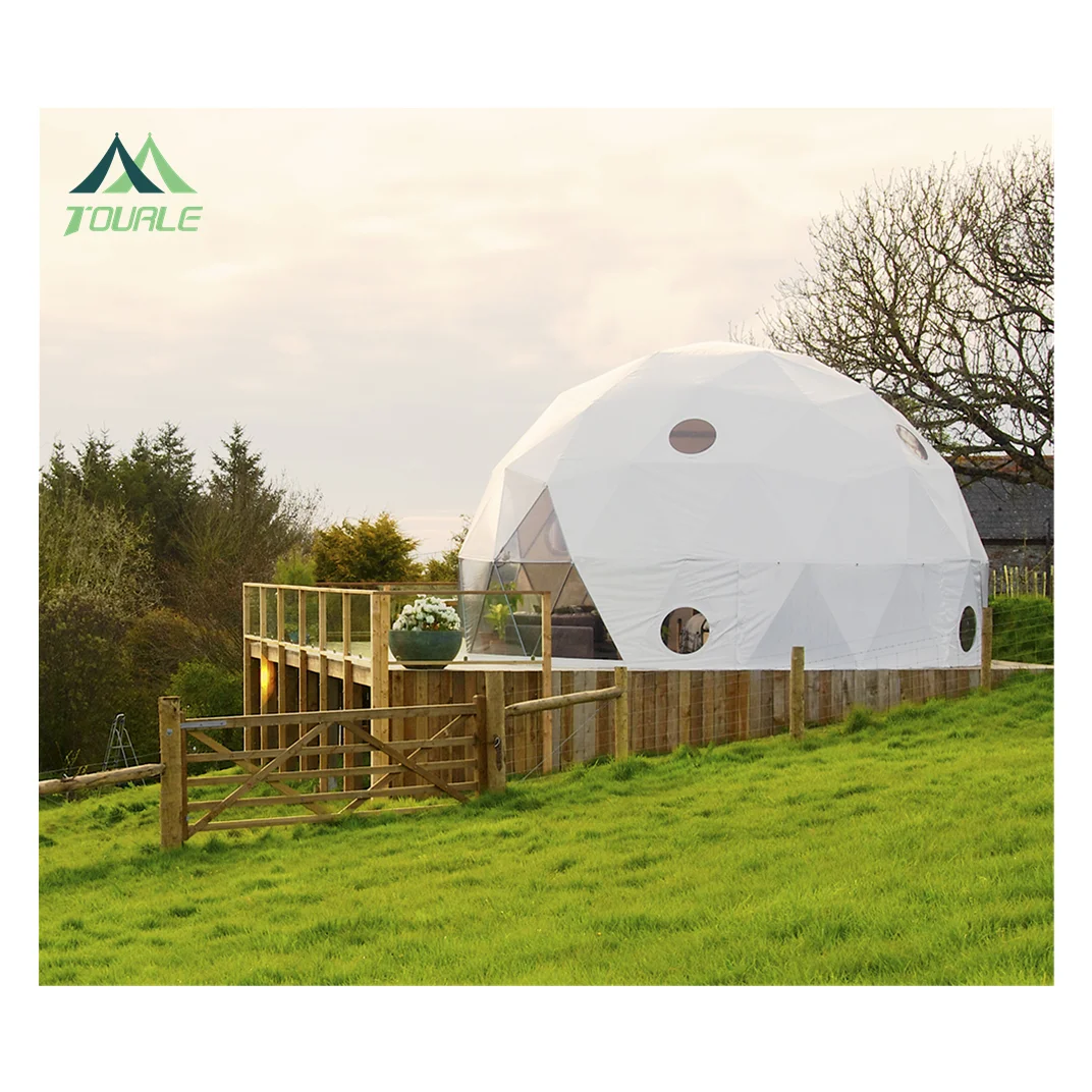 20ft Glamping Geodesic Dome Tent with Curtain Bathroom/Glass Door