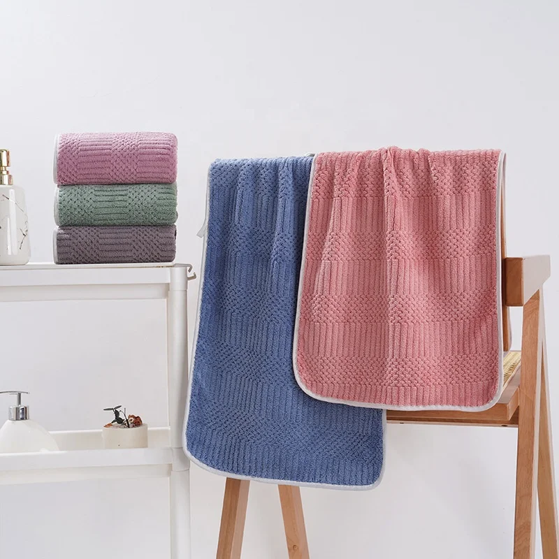 2pcs Solid Color Household Coral Fleece Towel Set Soft Absorbent Hand And Face Towels For Bathroom