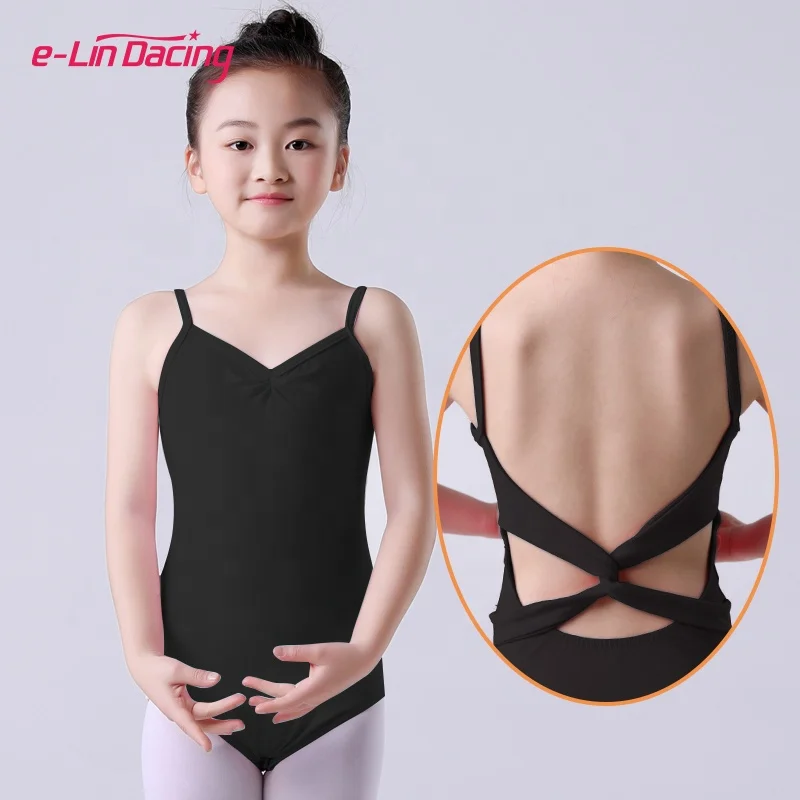 Kids Shoulder strap Ballet Leotards Gymnastics Practice Bodysuit For Girls Splice Criss-cross Cutout Back Ballet Dance Jumpsuit