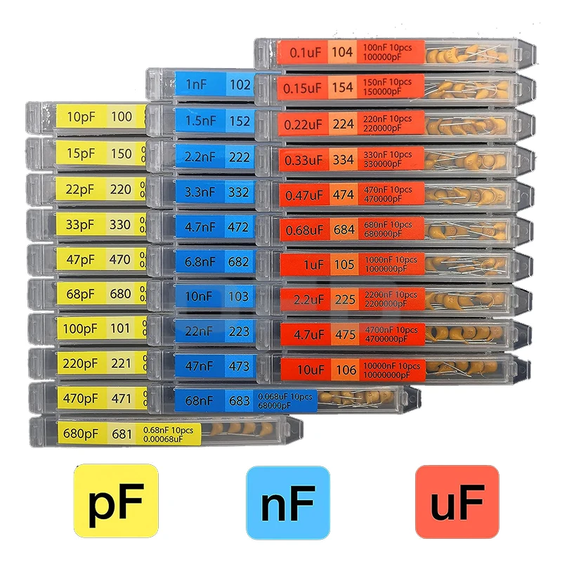 30 Value 300 pcs Multilayer Monolithic Ceramic Capacitor Assortment kit 10pf to 10uF Individual Box Lid pf nf uf Capacitor kit