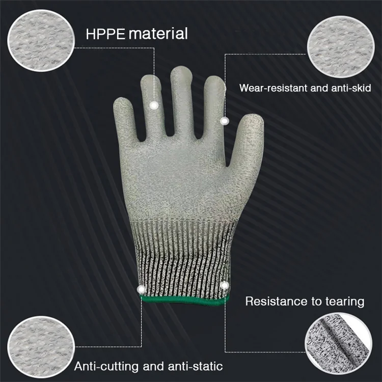 PU palm coated glass handling tool construction anti-cut level 5 protection safety cut resistant gloves