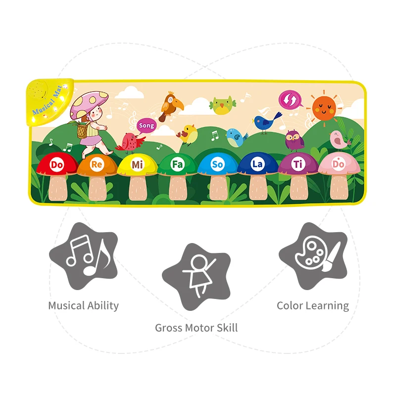 Kidewan Mushroom Dance Piano Mat Electronic Keyboard Instruments Baby Play Mat For Kids Music Activity With Flash Cards