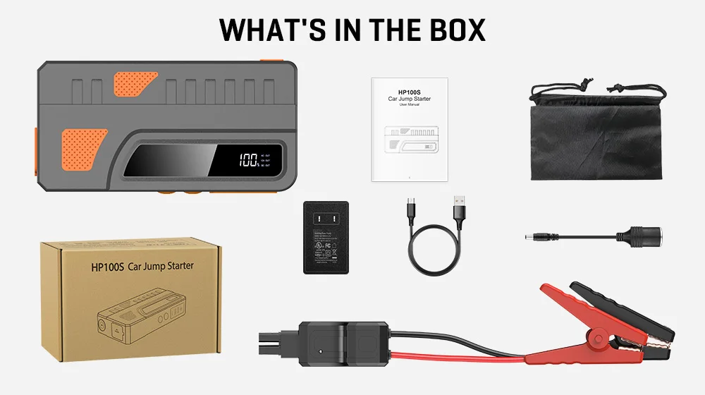 multifunction jump starter  800A peak car jump starter ,Portable Power with AC 100W 2 in 1,fast charging ,flashlighting HP100S