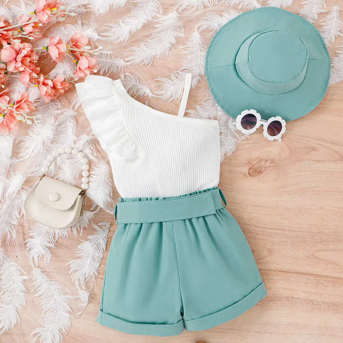 Baby Girl Clothes 2PCS Ruffle Outfits White Shirt Tops+ Denim Pants Ripped Jeans for Girls Fashion