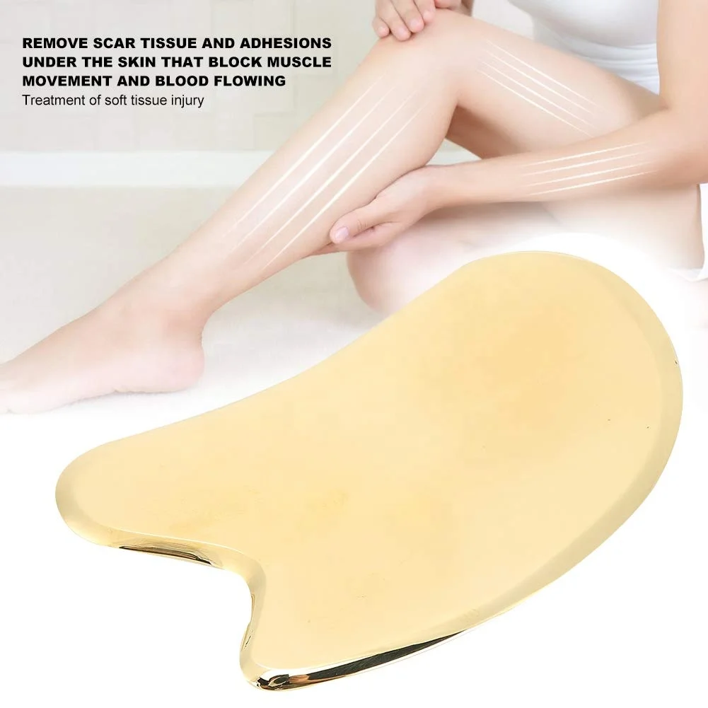 brass guasha massage tool, fin shape scraper easy to grip and fit multi body parts curve, help improve fine line soothing skin